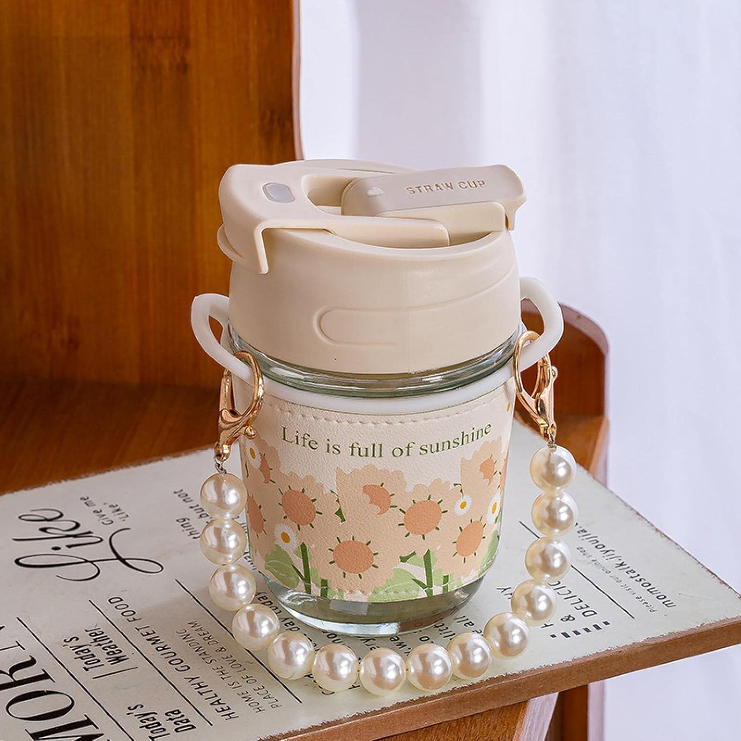 Pearl Glass Coffee Mug with Straw – 350 ml